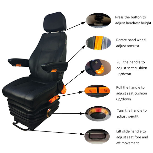 Mechanical Suspension Engineering Mechanical Car Seat With Armrest Headrest Slide Rail
